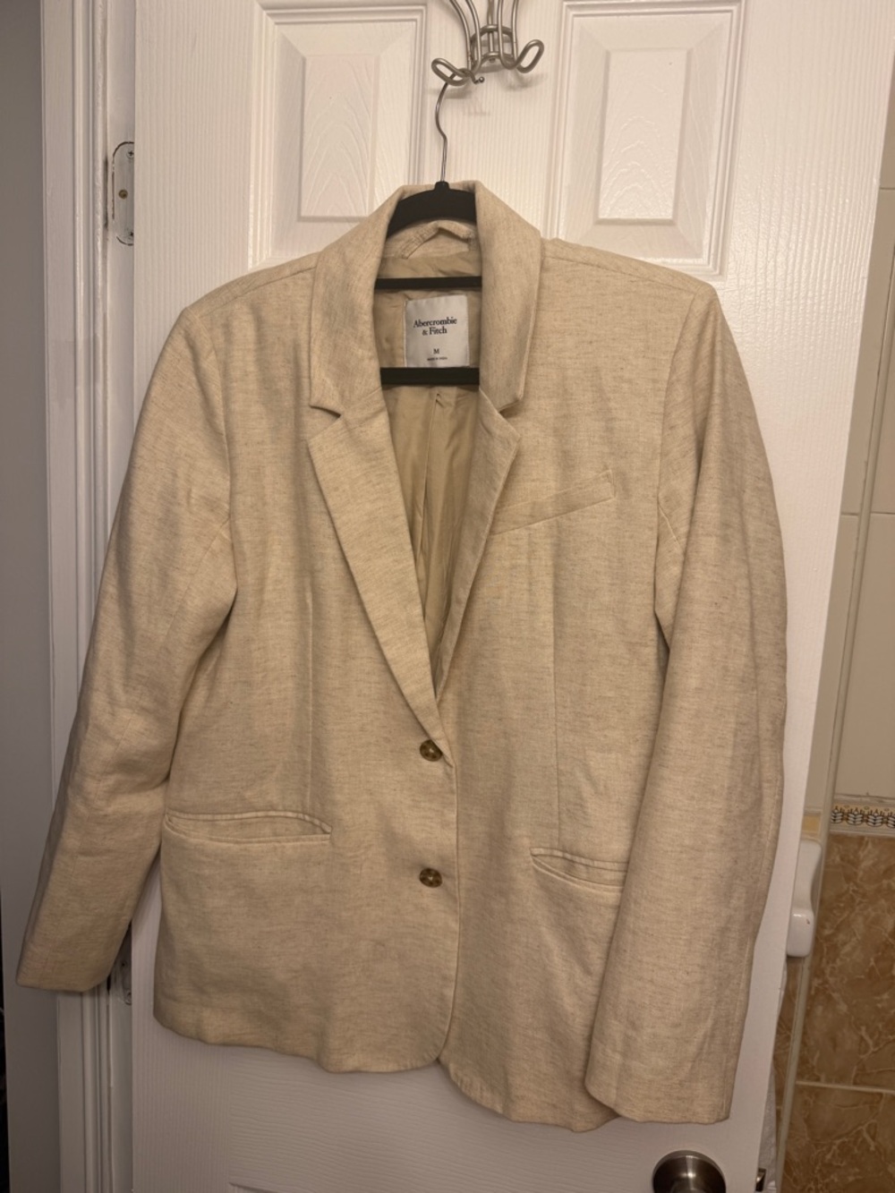 Abercrombie & Fitch Women's Linen Tan/Cream Blazer
